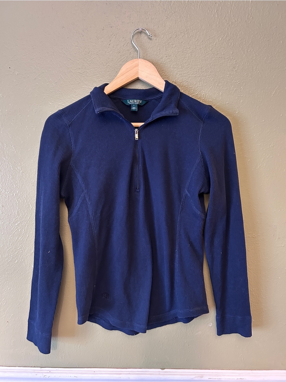 Ralph Lauren Preppy Navy Half-Zip Waffle Layering Knit Pullover